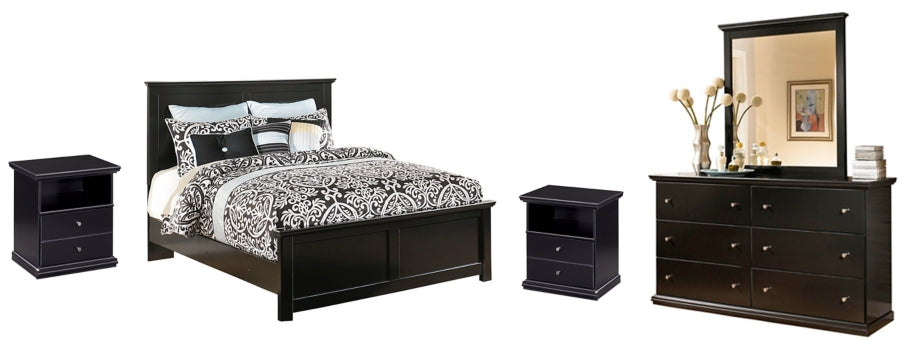 Maribel Queen Panel Bed with Dresser, Mirror and 2 Nightstands - furniture place usa