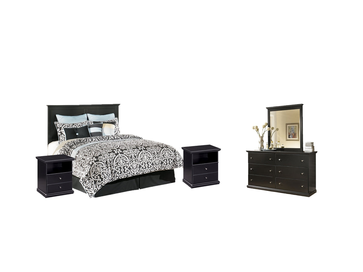 Maribel Queen/Full Panel Headboard Bed with Mirrored Dresser and 2 Nightstands - furniture place usa
