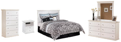 Bostwick Shoals Queen/Full Panel Headboard Bed with Mirrored Dresser, Chest and Nightstand - furniture place usa