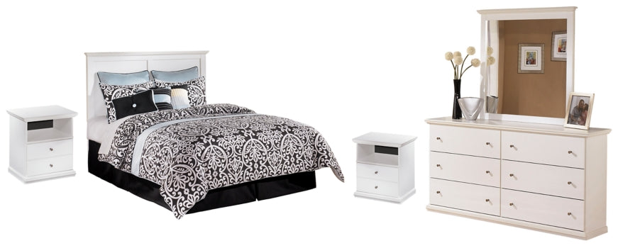 Bostwick Shoals Queen/Full Panel Headboard Bed with Mirrored Dresser and 2 Nightstands - furniture place usa