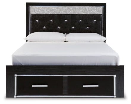 Kaydell Queen Upholstered Panel Storage Bed with Mirrored Dresser and Chest - furniture place usa