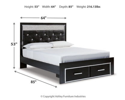 Kaydell Queen Upholstered Panel Storage Platform Bed with Mirrored Dresser and Chest - furniture place usa