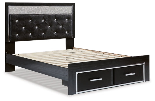 Kaydell Queen Upholstered Panel Storage Platform Bed with Mirrored Dresser and Chest - furniture place usa