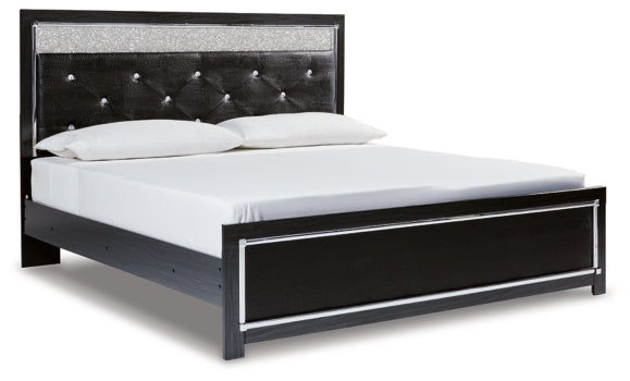 Kaydell King Upholstered Panel Platform Bed with Mirrored Dresser and Chest - furniture place usa