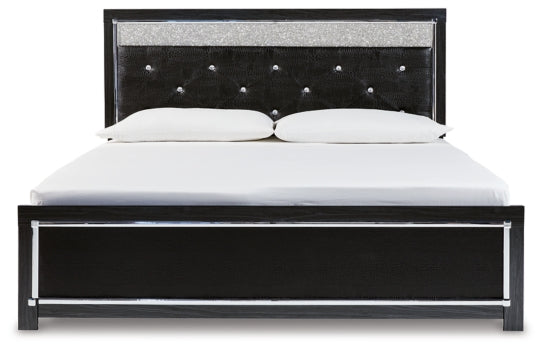Kaydell King Upholstered Panel Bed with Mirrored Dresser and Chest - furniture place usa