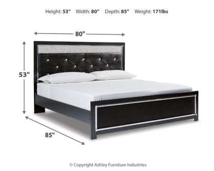 Kaydell King Upholstered Panel Platform Bed with Mirrored Dresser and Chest - furniture place usa