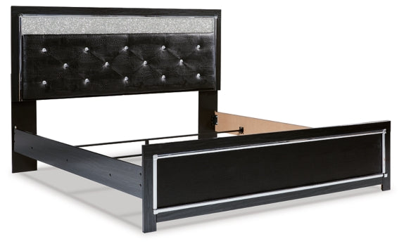 Kaydell King Upholstered Panel Platform Bed with Mirrored Dresser, Chest and Nightstand - furniture place usa
