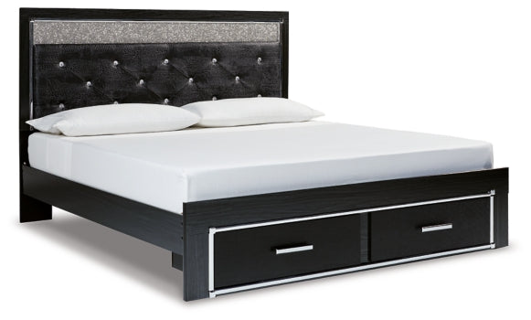 Kaydell King Upholstered Panel Storage Platform Bed with Mirrored Dresser and 2 Nightstands - furniture place usa