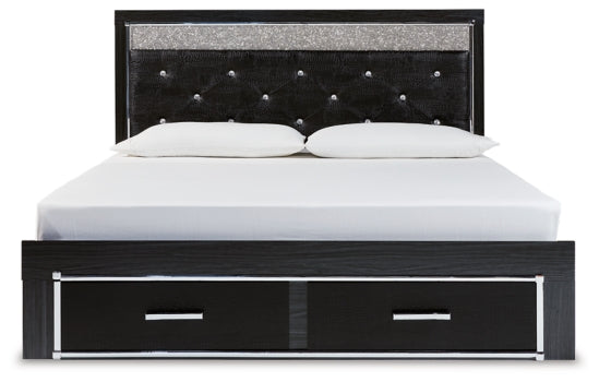 Kaydell King Upholstered Panel Storage Platform Bed with Mirrored Dresser, Chest and 2 Nightstands - furniture place usa
