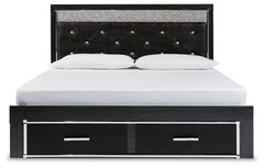 Kaydell King Upholstered Panel Storage Bed with Mirrored Dresser - furniture place usa