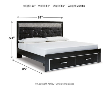 Kaydell King Upholstered Panel Storage Platform Bed with Mirrored Dresser, Chest and Nightstand - furniture place usa