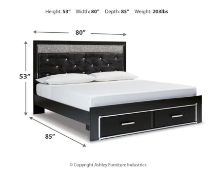 Kaydell King Upholstered Panel Storage Bed with Mirrored Dresser and Chest - furniture place usa