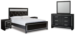 Kaydell Queen Upholstered Panel Bed with Mirrored Dresser and 2 Nightstands - furniture place usa