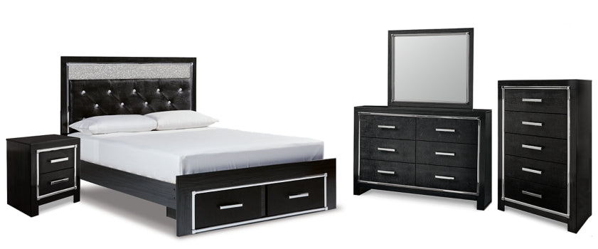 Kaydell Queen Upholstered Panel Storage Bed with Mirrored Dresser, Chest and Nightstand - furniture place usa