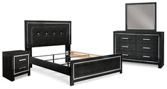 Kaydell Queen Upholstered Panel Bed with Mirrored Dresser and Nightstand - furniture place usa