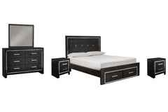 Kaydell Queen Upholstered Panel Storage Bed, Dresser, Mirror and 2 Nightstands - furniture place usa