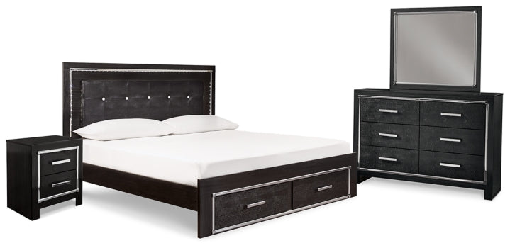 Kaydell King Upholstered Panel Bed with Mirrored Dresser and Nightstand - furniture place usa