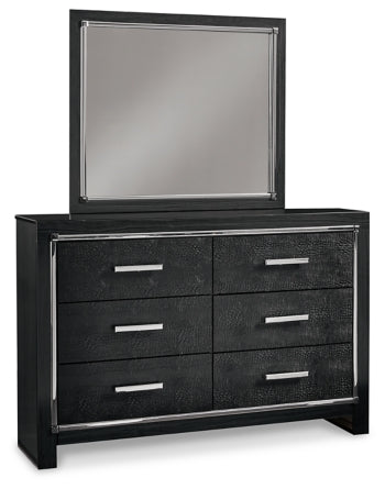 Kaydell Queen Upholstered Panel Storage Bed with Mirrored Dresser and Chest - furniture place usa