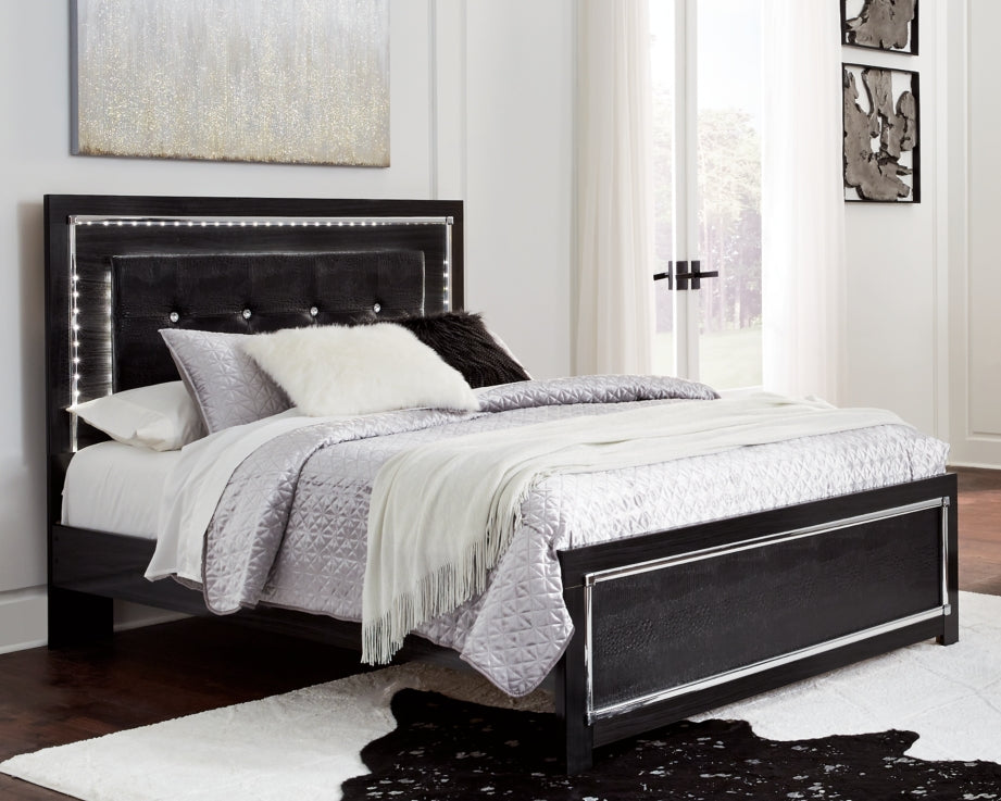 Kaydell Queen/Full Upholstered Panel Headboard Bed with Mirrored Dresser - furniture place usa