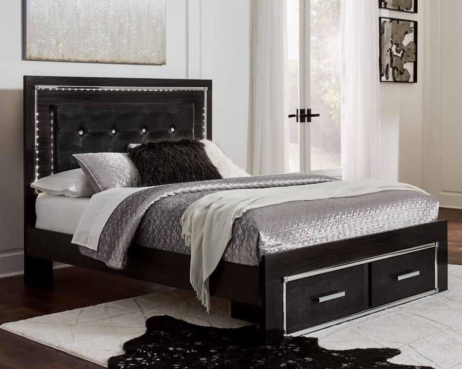 Kaydell Queen Panel Bed with Storage with Mirrored Dresser - furniture place usa