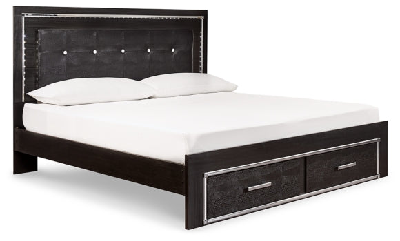 Kaydell King Panel Bed with Storage with Mirrored Dresser and 2 Nightstands - furniture place usa