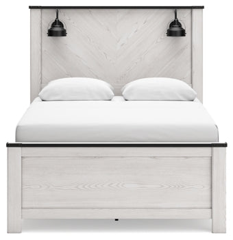 Schoenberg Queen Panel Bed with Mirrored Dresser - furniture place usa