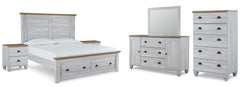 Haven Bay King Panel Storage Bed with Mirrored Dresser, Chest and 2 Nightstands - furniture place usa