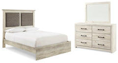 Cambeck King Upholstered Panel Bed with Mirrored Dresser - furniture place usa