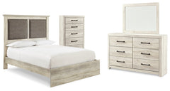 Cambeck King Upholstered Panel Bed with Mirrored Dresser and Chest - furniture place usa