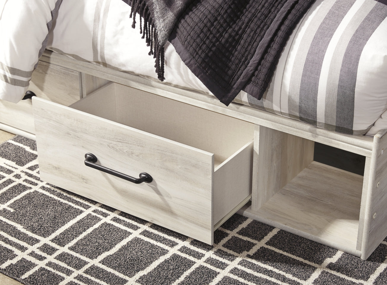 Cambeck Twin Panel Bed with 2 Storage Drawers with Mirrored Dresser and Chest - furniture place usa