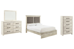 Cambeck Queen Upholstered Panel Bed with Mirrored Dresser and Chest - furniture place usa