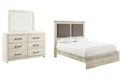 Cambeck Queen Upholstered Panel Bed with Mirrored Dresser - furniture place usa