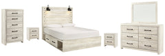 Cambeck Queen Panel Bed with 4 Storage Drawers with Mirrored Dresser, Chest and 2 Nightstands - furniture place usa