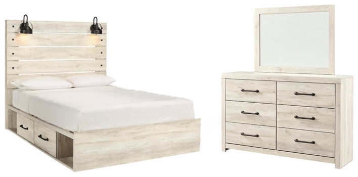 Cambeck Queen Panel Bed with 4 Storage Drawers with Mirrored Dresser - furniture place usa