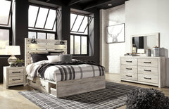 Cambeck Twin Panel Bed with 4 Storage Drawers with Mirrored Dresser and 2 Nightstands - furniture place usa
