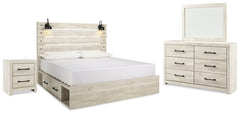 Cambeck King Panel Bed with 2 Storage Drawers with Mirrored Dresser and Nightstand - furniture place usa