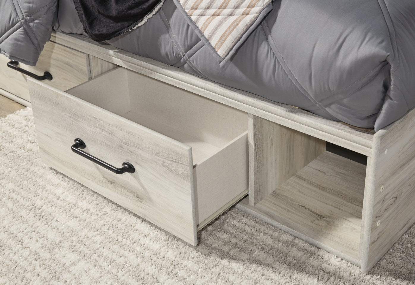 Cambeck Full Panel Bed with 4 Storage Drawers with Mirrored Dresser and 2 Nightstands - furniture place usa