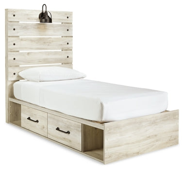 Cambeck Twin Panel Bed with 2 Storage Drawers with Mirrored Dresser, Chest and Nightstand - furniture place usa
