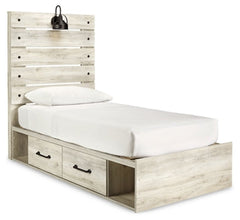 Cambeck Twin Panel Bed with 4 Storage Drawers with Mirrored Dresser, Chest and 2 Nightstands - furniture place usa