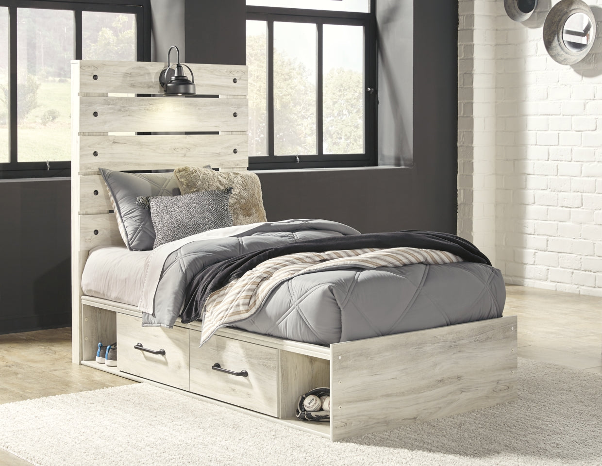 Cambeck Twin Panel Bed with 4 Storage Drawers with Dresser - furniture place usa