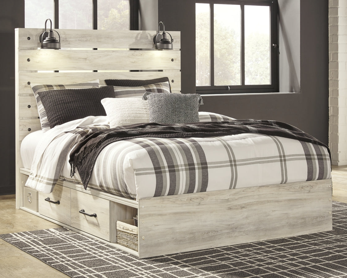 Cambeck Twin Panel Bed with 2 Storage Drawers with Mirrored Dresser and Chest - furniture place usa
