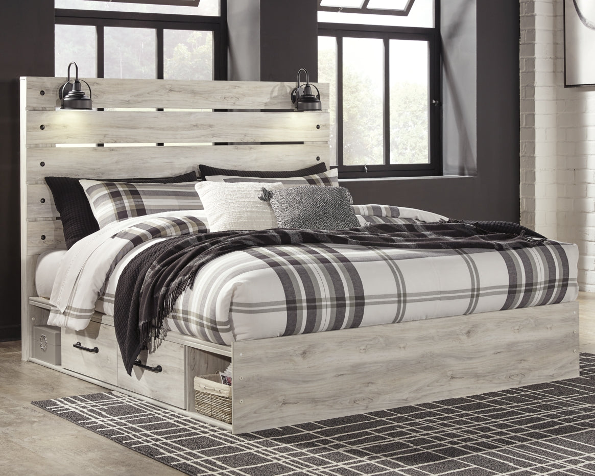 Cambeck Twin Panel Bed with 2 Storage Drawers with Mirrored Dresser and 2 Nightstands - furniture place usa