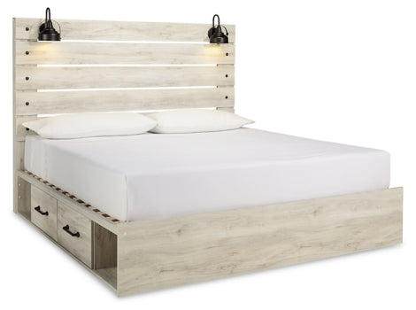 Cambeck King Panel Bed with 2 Storage Drawers with Mirrored Dresser and Chest - PKG007506 - furniture place usa