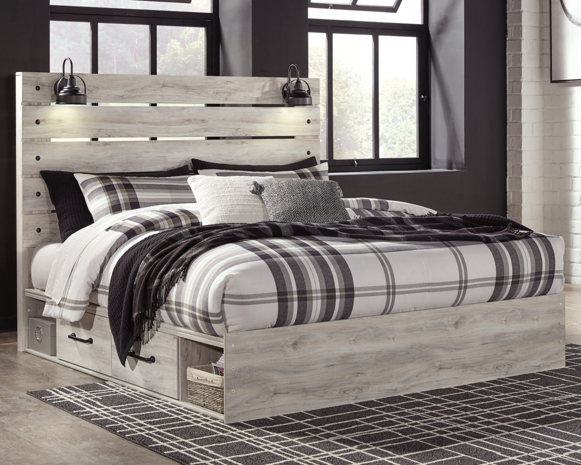 Cambeck King Panel Bed with 4 Storage Drawers with Mirrored Dresser and 2 Nightstands - furniture place usa