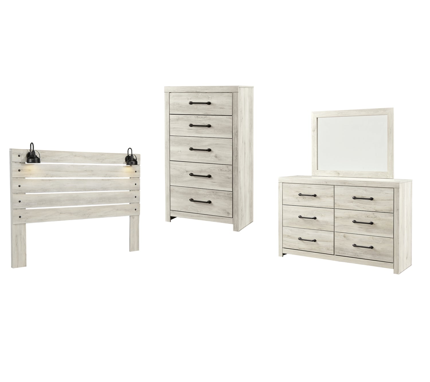 Cambeck King Panel Headboard Bed with Mirrored Dresser and Chest - furniture place usa