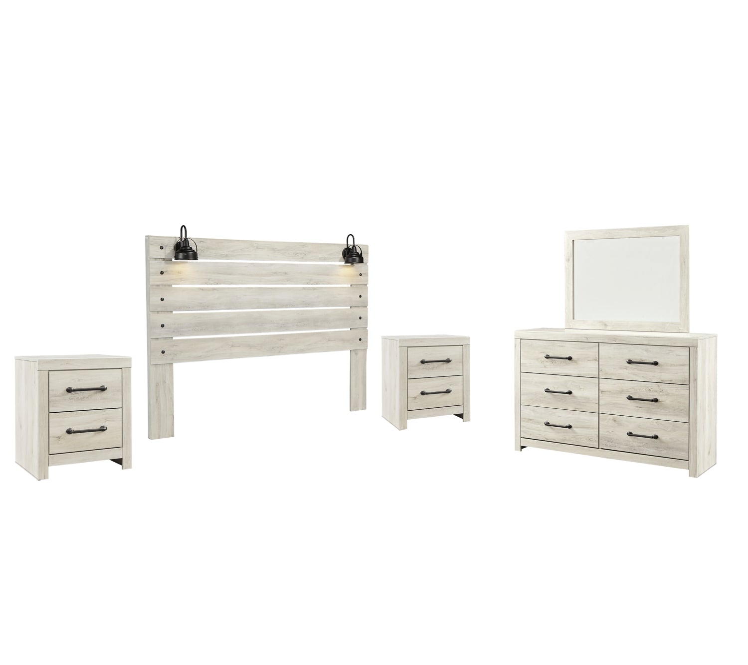 Cambeck Twin Panel Headboard Bed with Mirrored Dresser and 2 Nightstands - furniture place usa