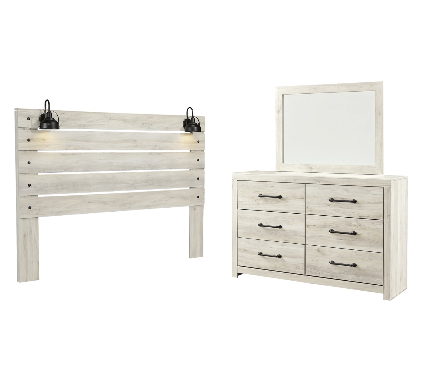 Cambeck Twin Panel Headboard Bed with Mirrored Dresser - furniture place usa