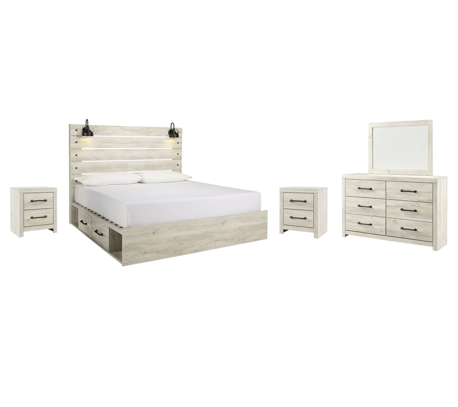 Cambeck Twin Panel Bed with 2 Storage Drawers with Mirrored Dresser and 2 Nightstands - furniture place usa