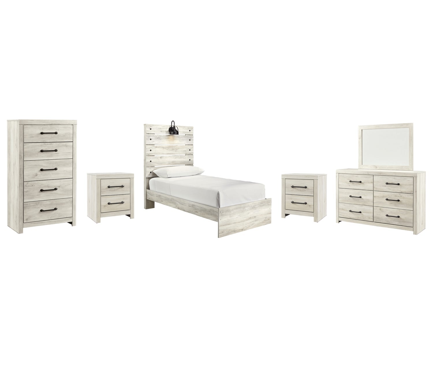 Cambeck Twin Panel Bed with Mirrored Dresser, Chest and 2 Nightstands - furniture place usa