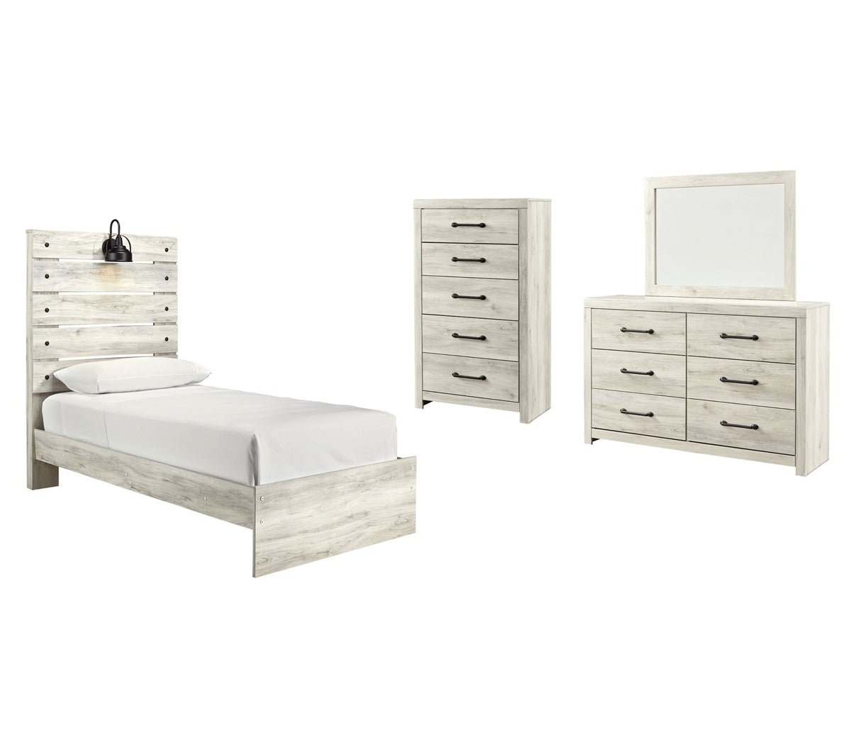 Cambeck Twin Panel Bed with Mirrored Dresser and Chest - furniture place usa
